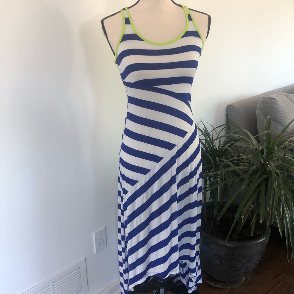 Blue and White Striped Maxi Dress